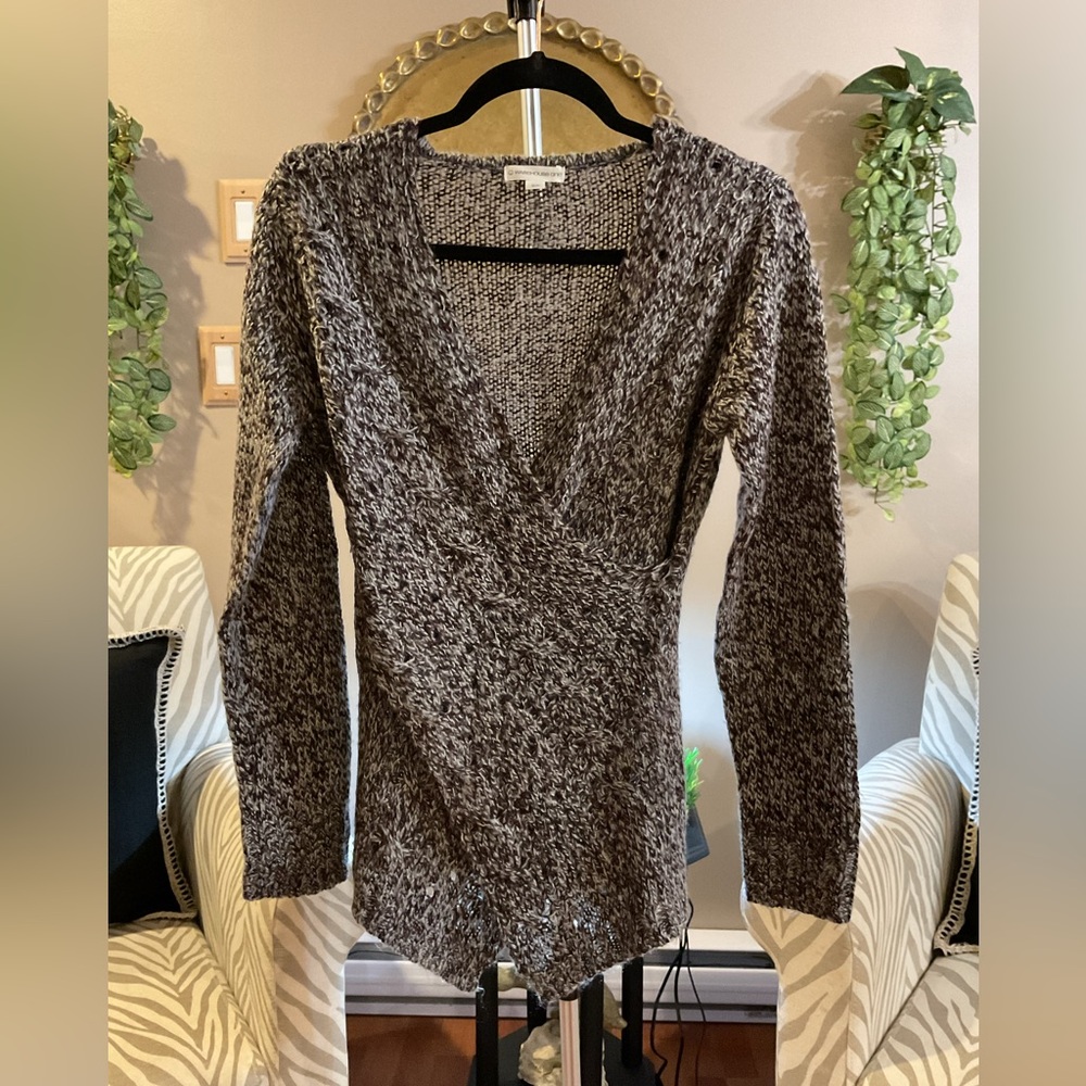 Warehouse Black and White V-Neck Sweater